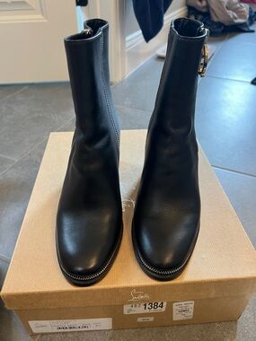 Christian Louboutin Black Leather Zip-Trim Ankle Boots